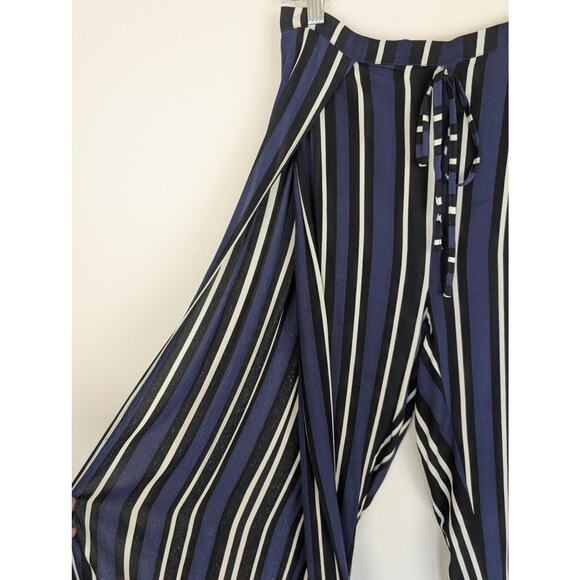 Anthropologie Maeve Pants Striped Side Slit Wide Leg Beach Resort Blue Size S - Picture 6 of 16